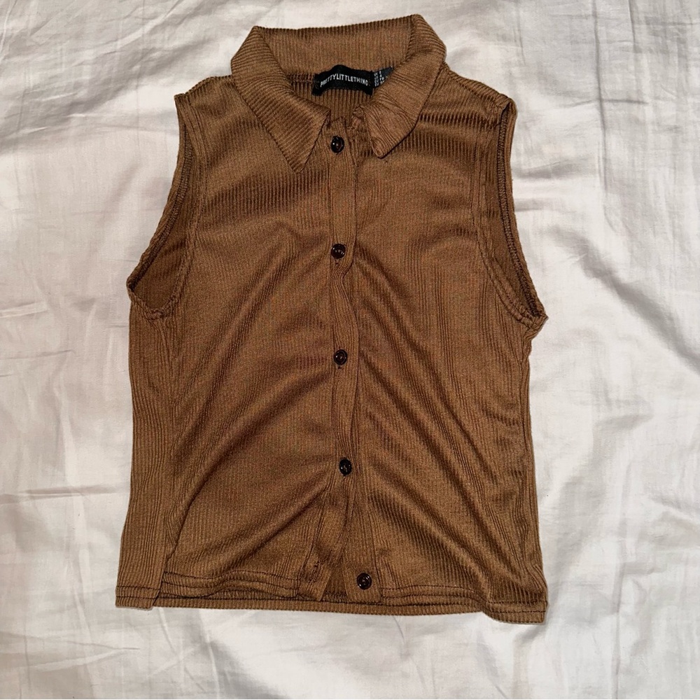 Size SM Pretty Little Things Dark Brown Button Up Top